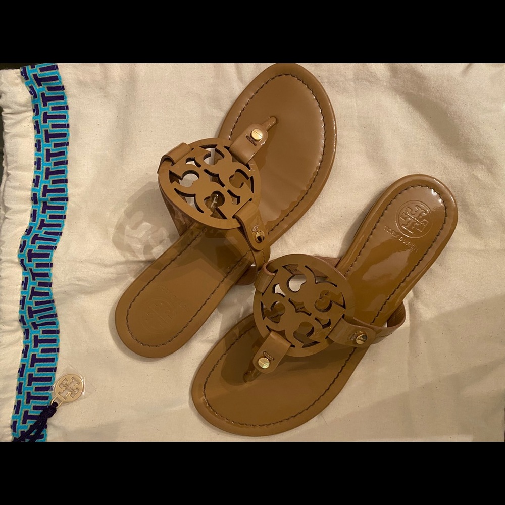 Tory Burch Patent Miller Sandals- Sand